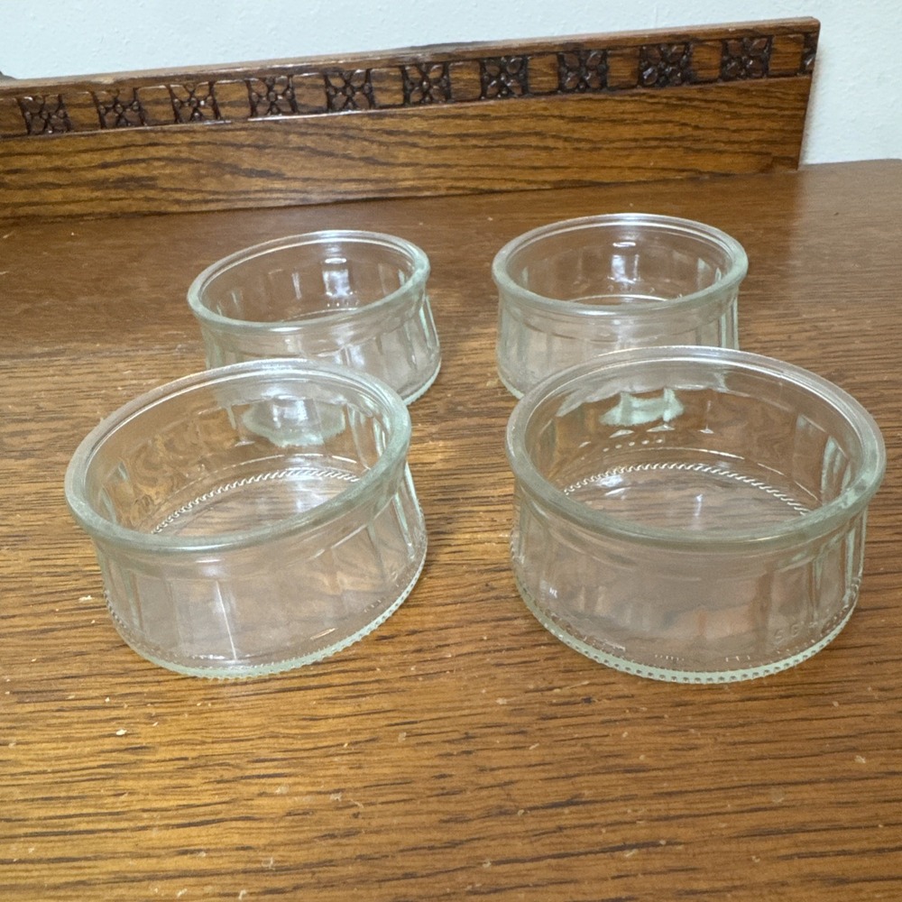 Set of  4 Verallia Europe's Thick Clear Glass Jars Cream Brûlée Dessert Cups